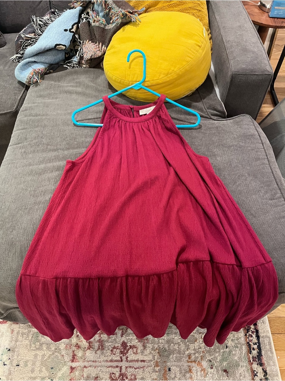 LOFT Sleeveless Bubble-Hem Dress in Deep Berry